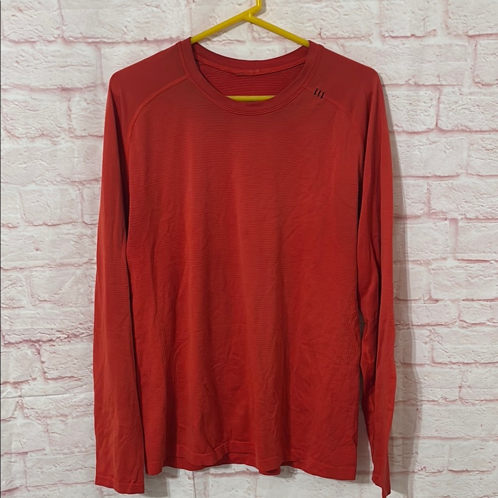 Lululemon men’s red striped long sleeve tee